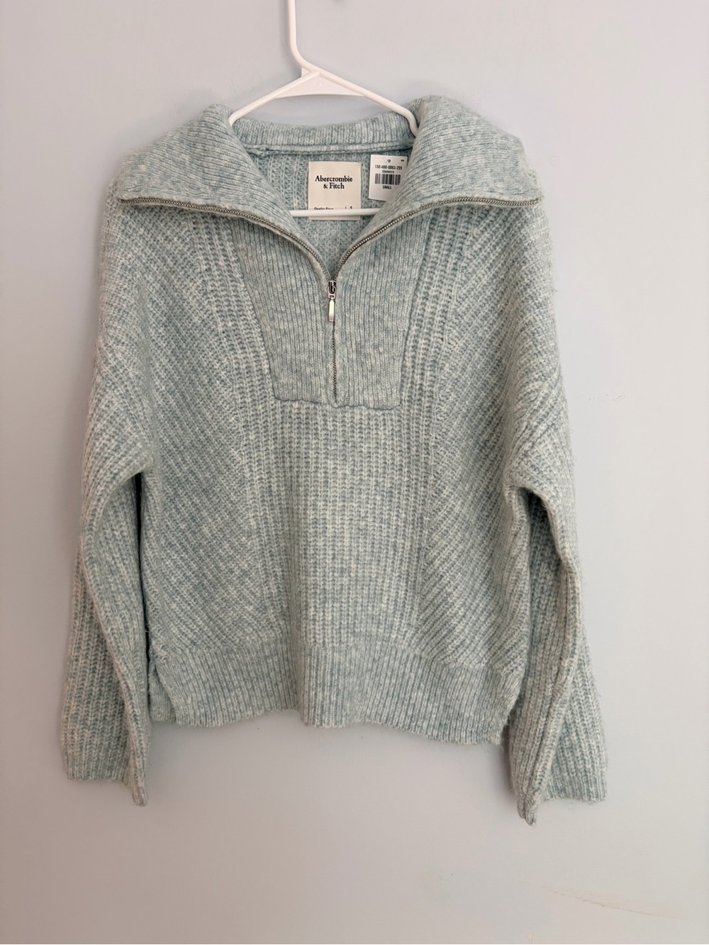 Abercrombie Women’s Half-Zip Ribbed Pullover Sweater - Seafoam Blue
